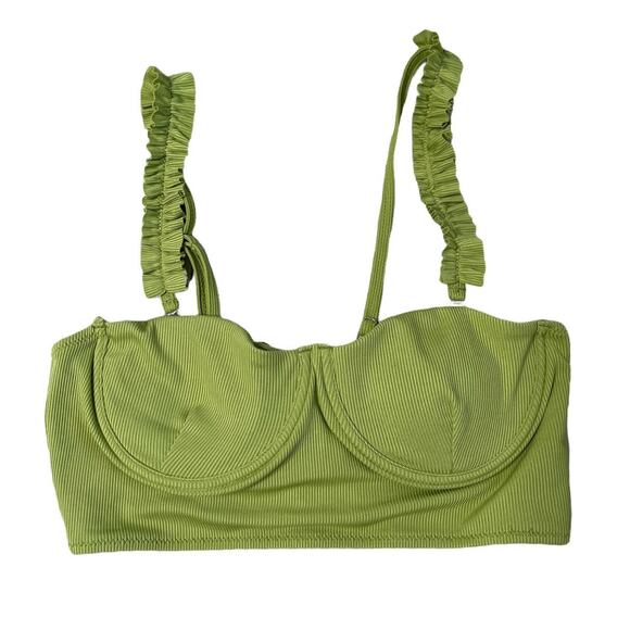 Zaful Green Ribbed Ruffle Bikini Top | Size L - Picture 1 of 3